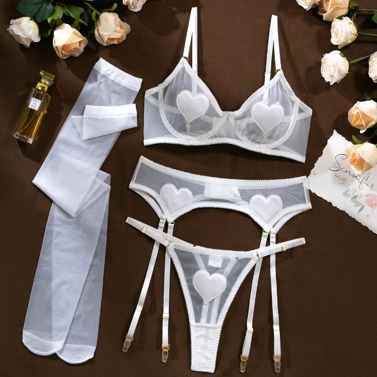 Sheer Mesh Lingerie & Socks Set